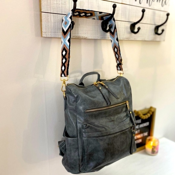 BRAND NEW! Grey Camden Bag w/Aqua Brown Crossbody Strap💙🤎 - Picture 3 of 16